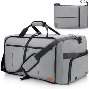Large Grey Foldable Travel 100L Duffel Bag – Lightweight with Shoe Compartment